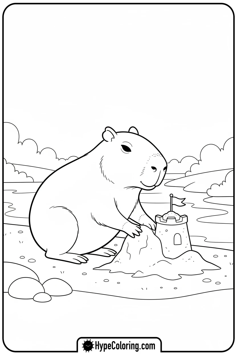 capybara-building-a-sandcastle - capybara coloring page