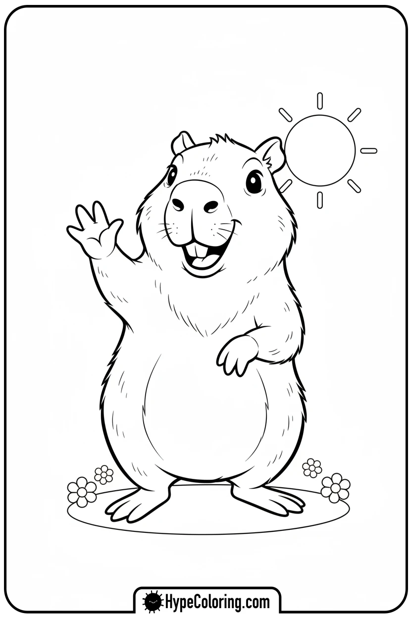 capybara-waving-hello - capybara coloring page