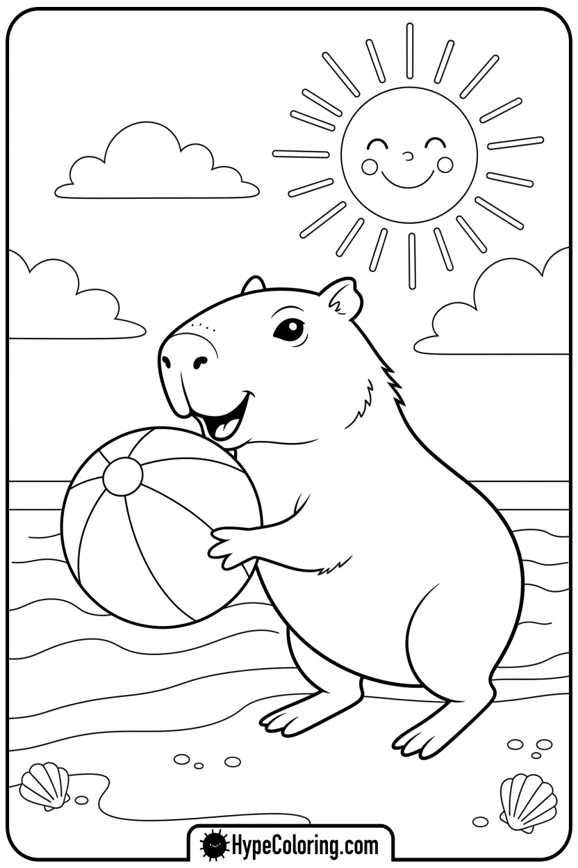 capybara-playing-with-a-beach-ball - capybara coloring page