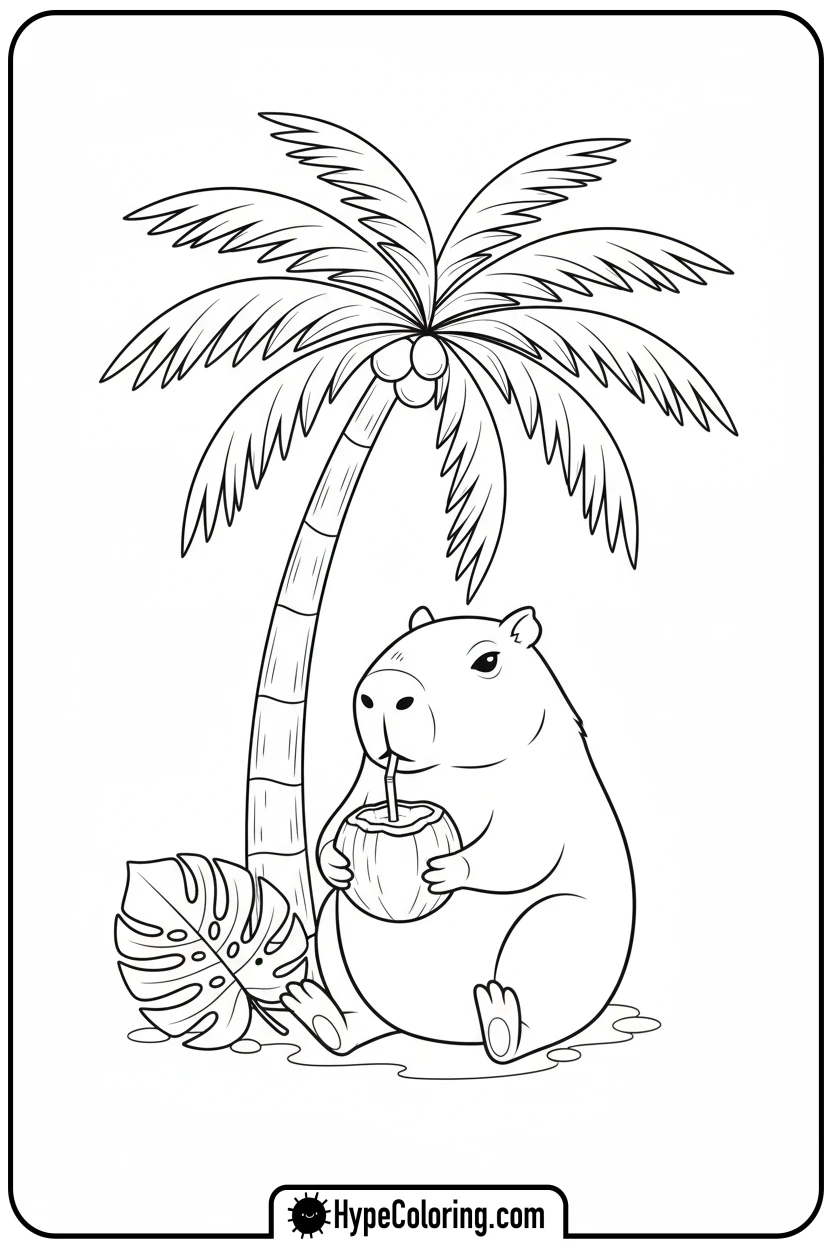 capybara-drinking-from-a-coconut - capybara coloring page