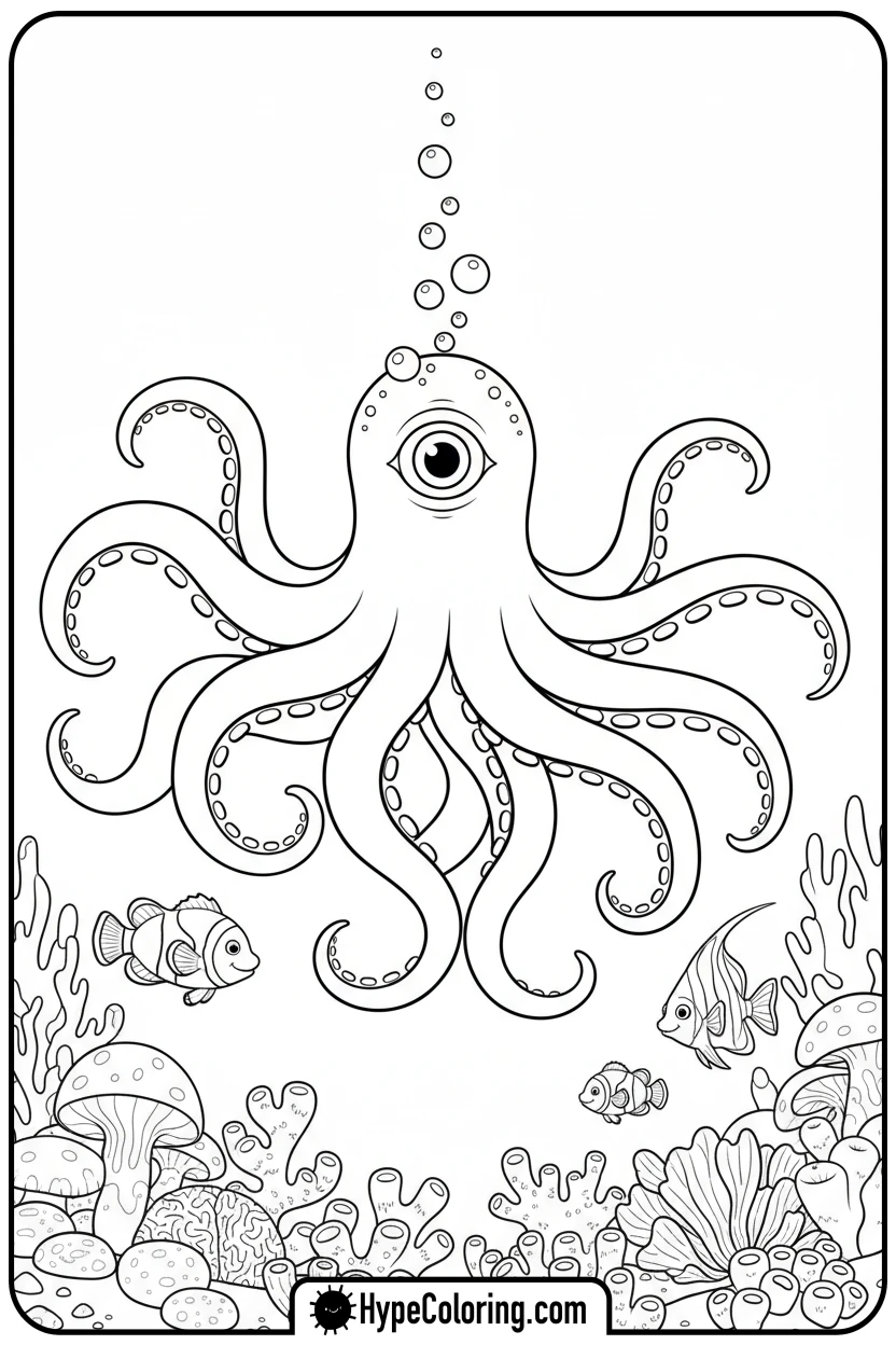 tentacled-monster-underwater - monster coloring pages
