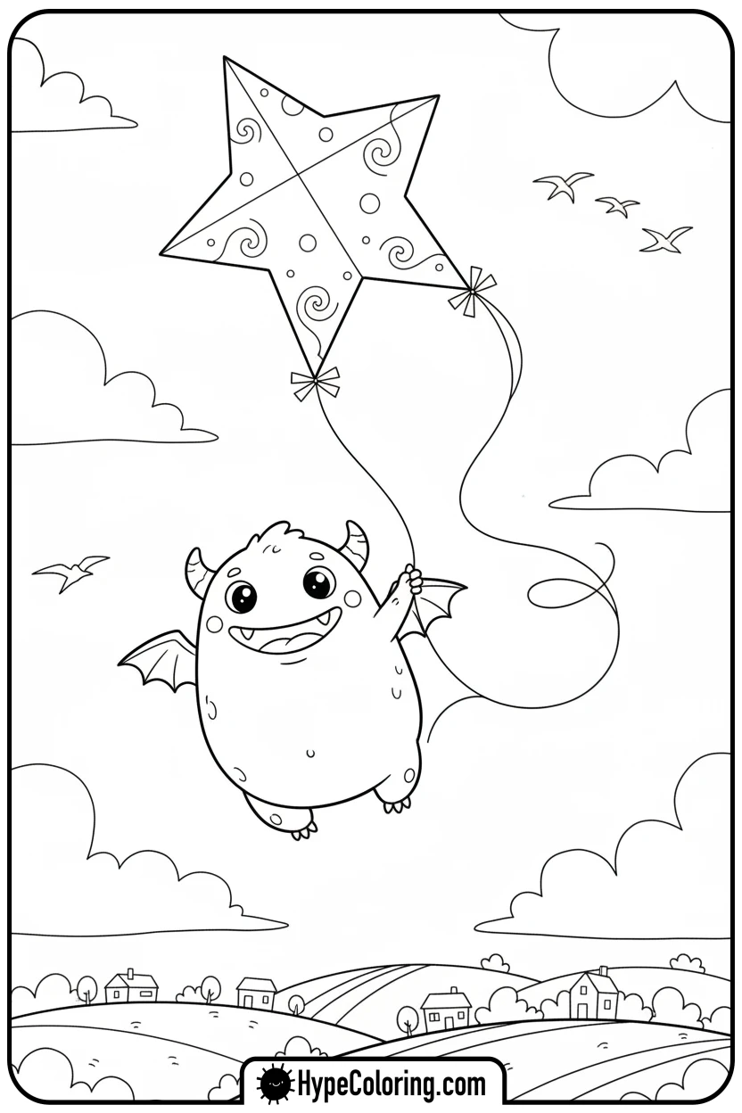 winged-monster-flying-kite - monster coloring pages