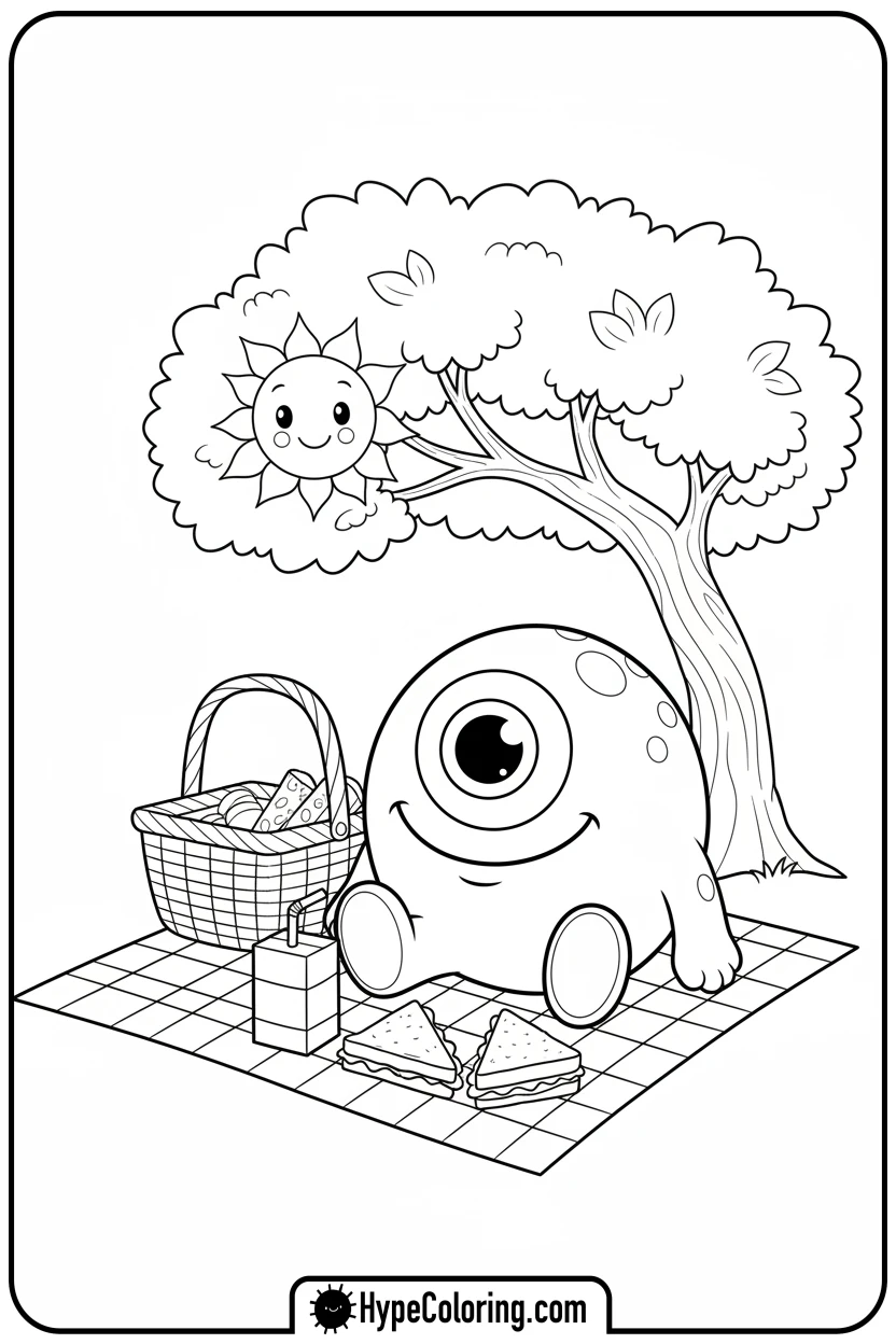 one-eyed-monster-picnic - monster coloring pages