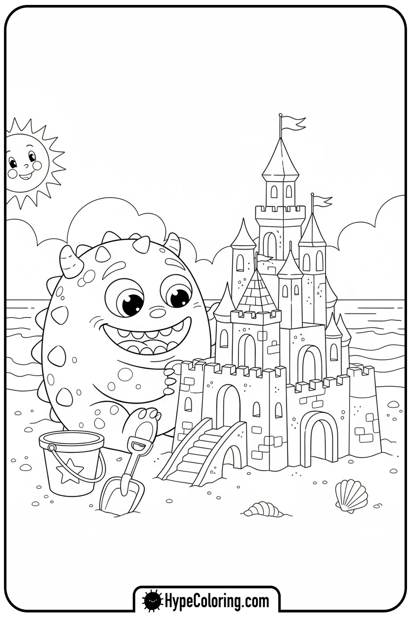 spiky-monster-building-sandcastle - monster coloring pages
