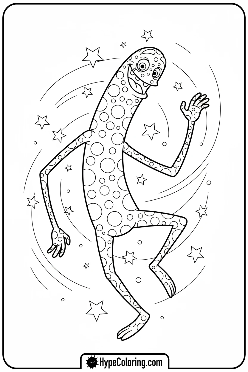 polka-dotted-monster-dancing - monster coloring pages