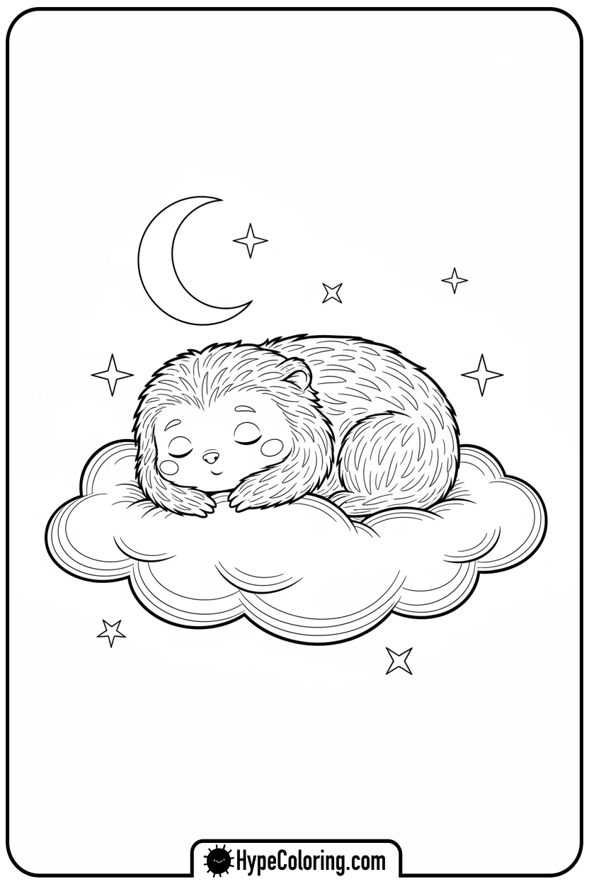 fuzzy-monster-sleeping-on-cloud - monster coloring pages