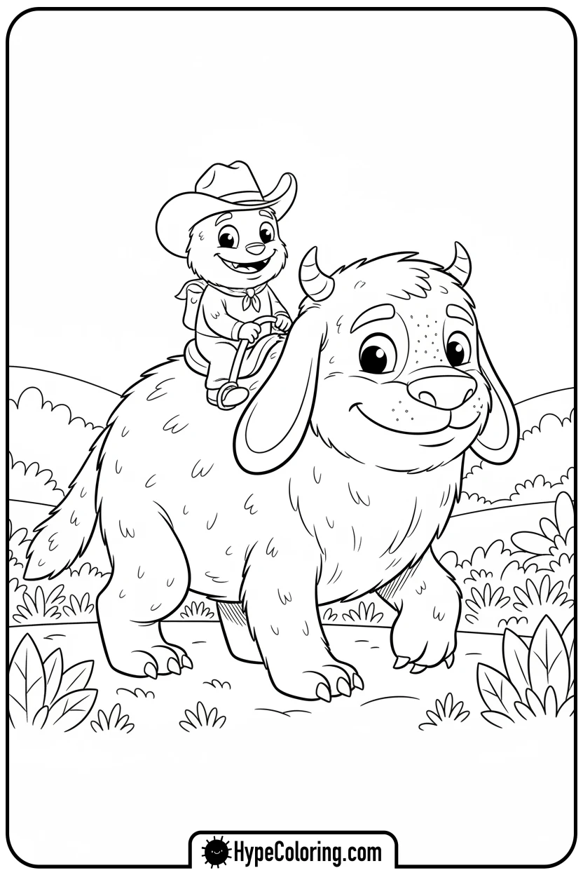 small-monster-riding-big-monster - monster coloring pages