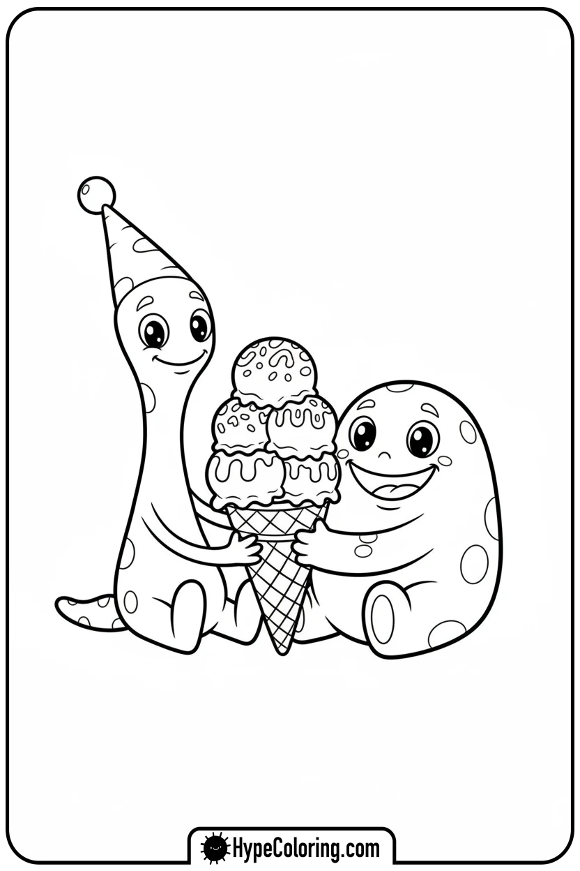 monsters-sharing-ice-cream - monster coloring pages