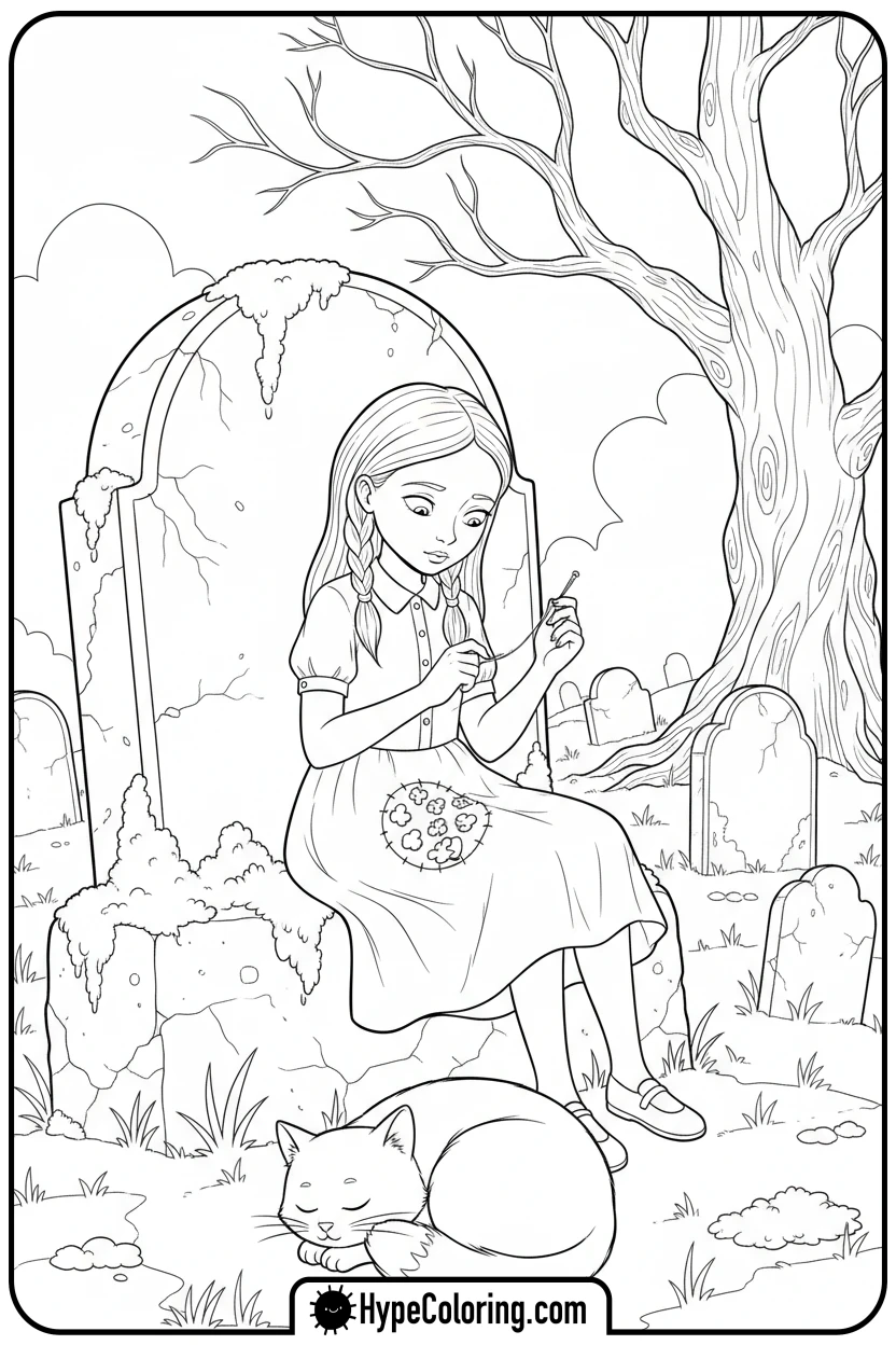 sally-sewing-on-gravestone - nightmare before christmas coloring pages
