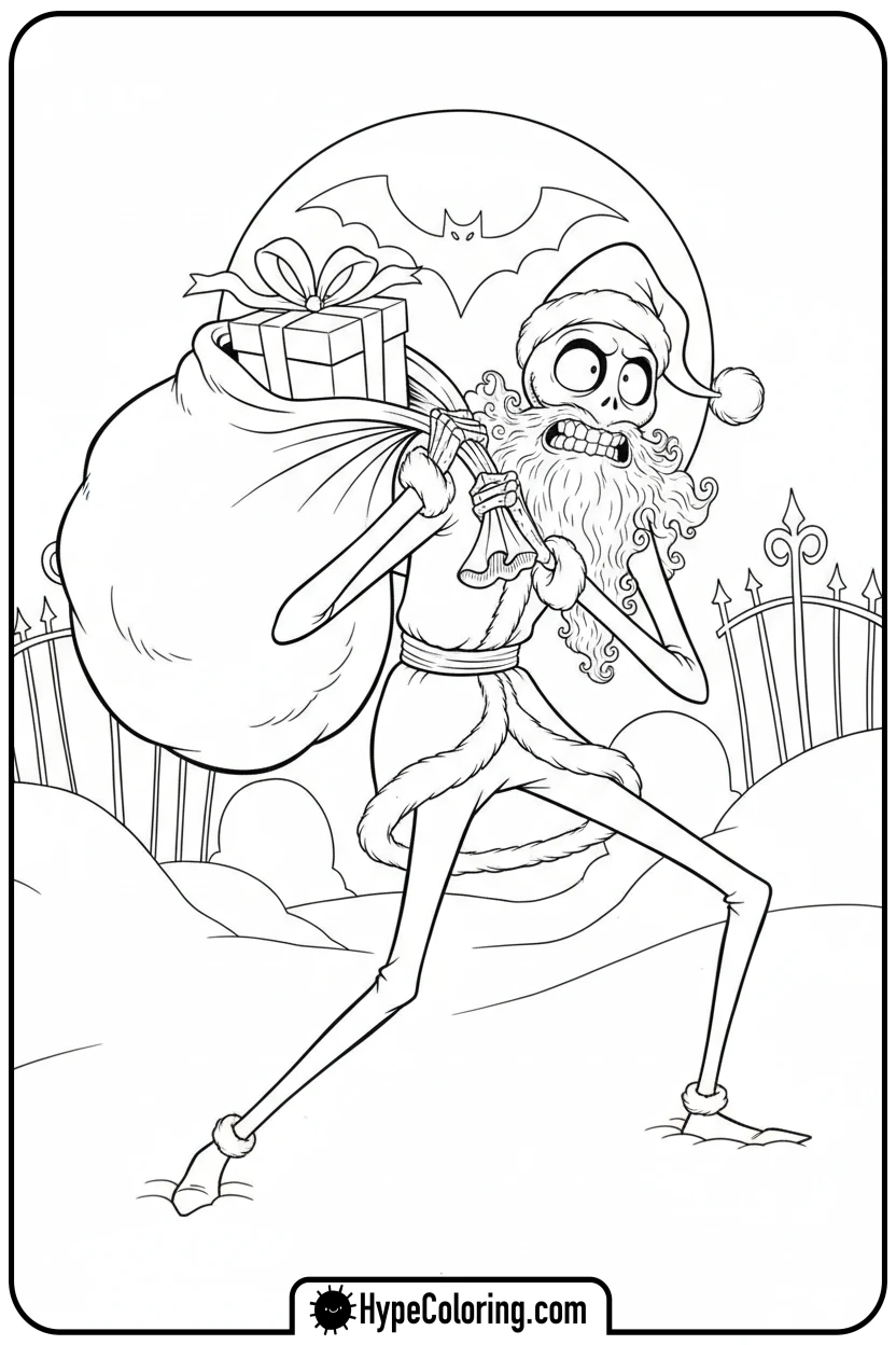 jack-as-sandy-claws-with-gift - nightmare before christmas coloring pages