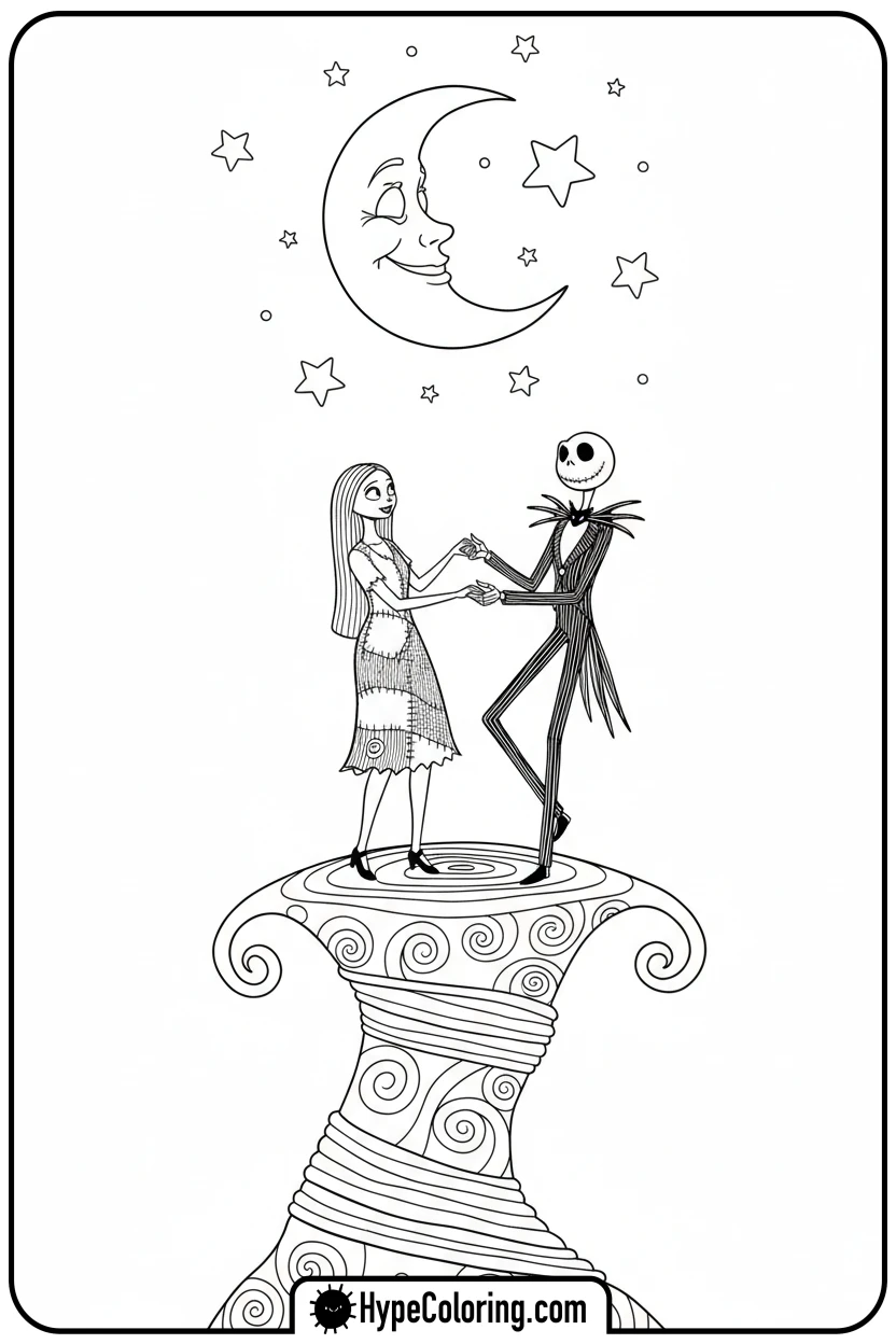 jack-and-sally-dancing - nightmare before christmas coloring pages