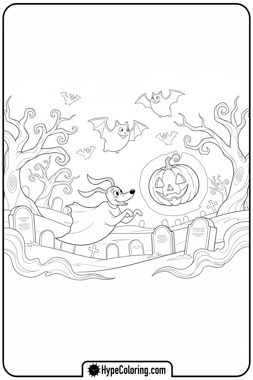 zero-chasing-jack-o-lantern - nightmare before christmas coloring pages