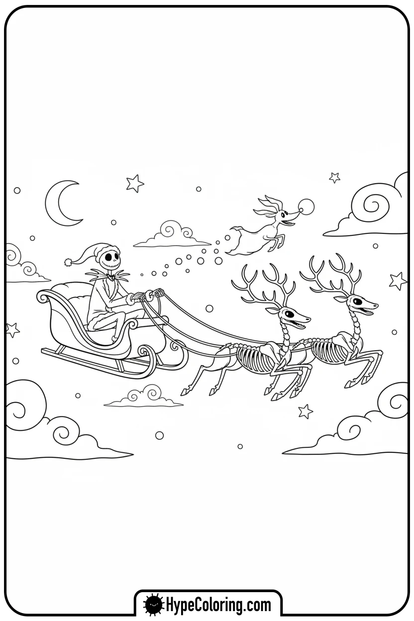 jack-and-zero-flying-sleigh - nightmare before christmas coloring pages