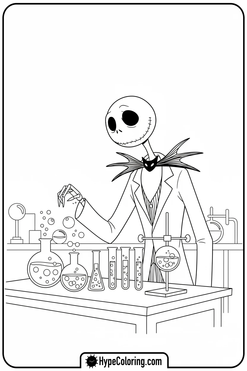 jack-in-lab-mixing-potions - nightmare before christmas coloring pages