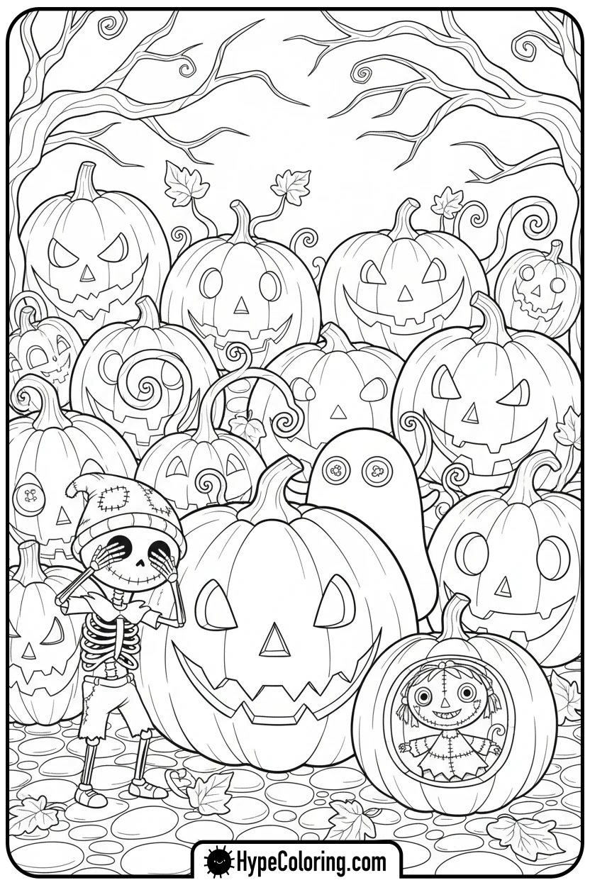 kids-playing-in-pumpkin-patch - nightmare before christmas coloring pages