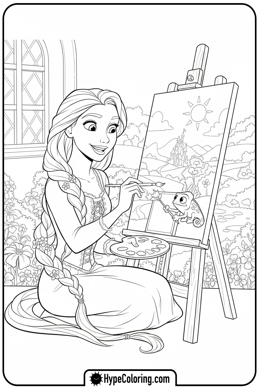 rapunzel-painting-with-pascal - rapunzel coloring pages