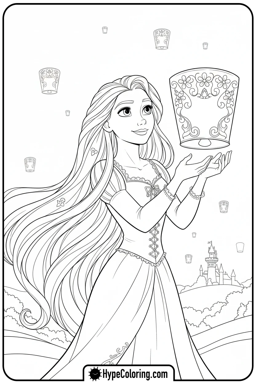 rapunzel-holding-a-lantern - rapunzel coloring pages