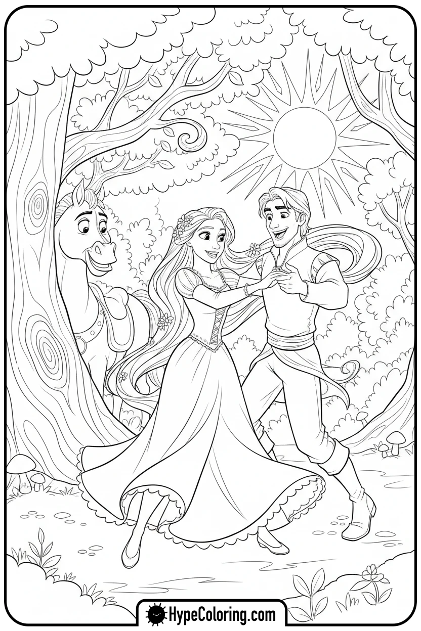rapunzel-and-flynn-dancing - rapunzel coloring pages