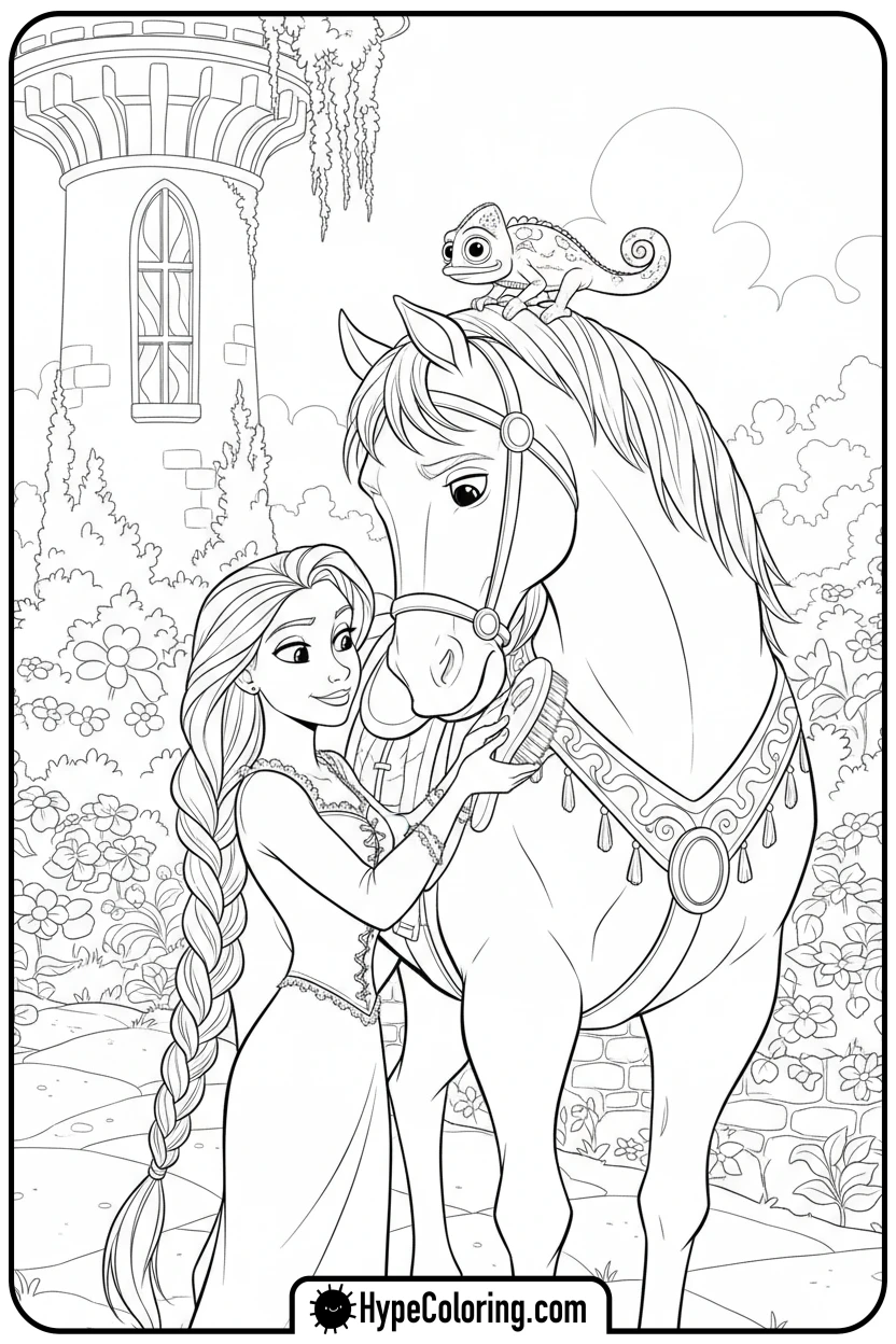 rapunzel-brushing-maximus - rapunzel coloring pages
