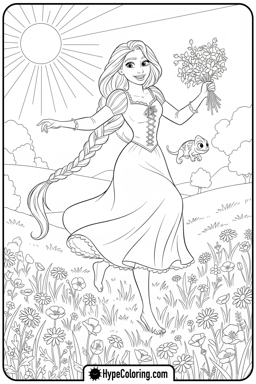 rapunzel-in-flower-meadow - rapunzel coloring pages