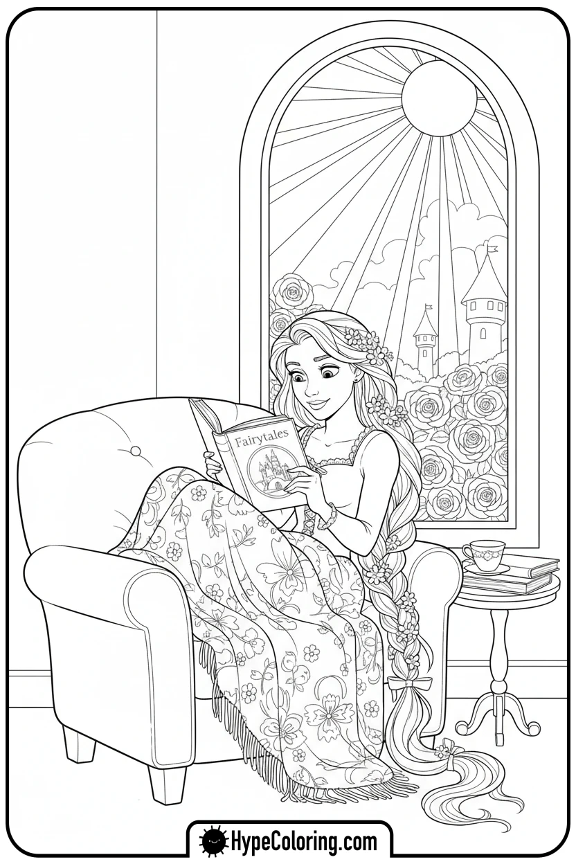 rapunzel-reading-a-book - rapunzel coloring pages