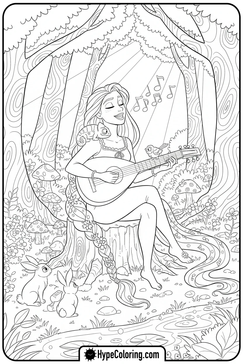 rapunzel-singing-to-animals - rapunzel coloring pages