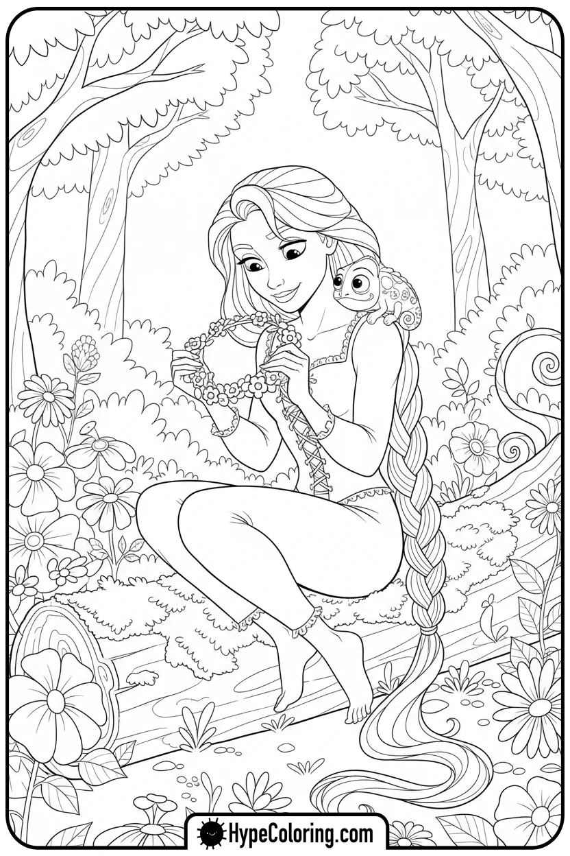 rapunzel-making-flower-crown - rapunzel coloring pages