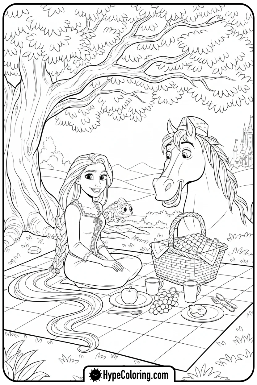 rapunzel-picnic-with-friends - rapunzel coloring pages