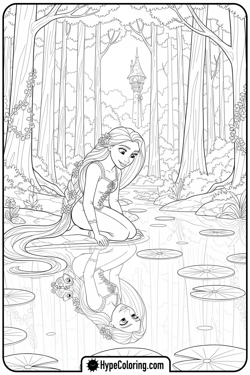 rapunzel-by-lake-reflection - rapunzel coloring pages