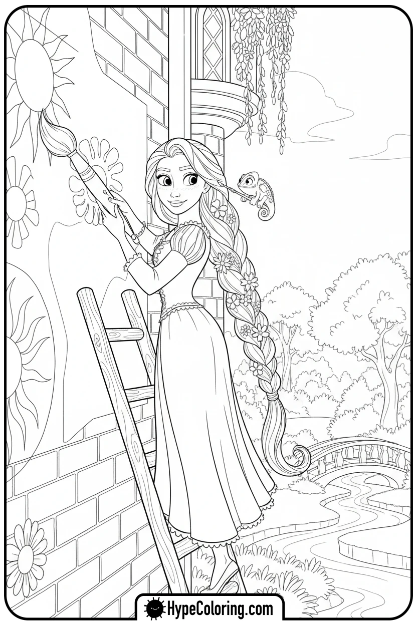 rapunzel-and-pascal-painting-mural - rapunzel coloring pages