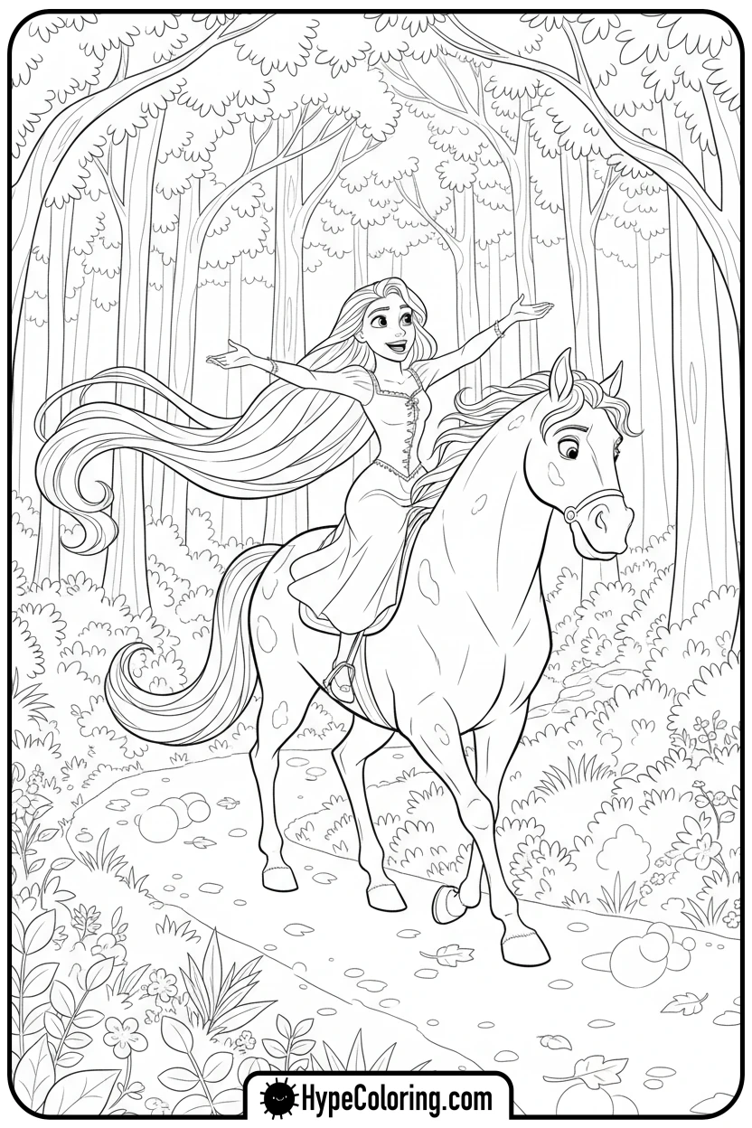 rapunzel-riding-maximus - rapunzel coloring pages