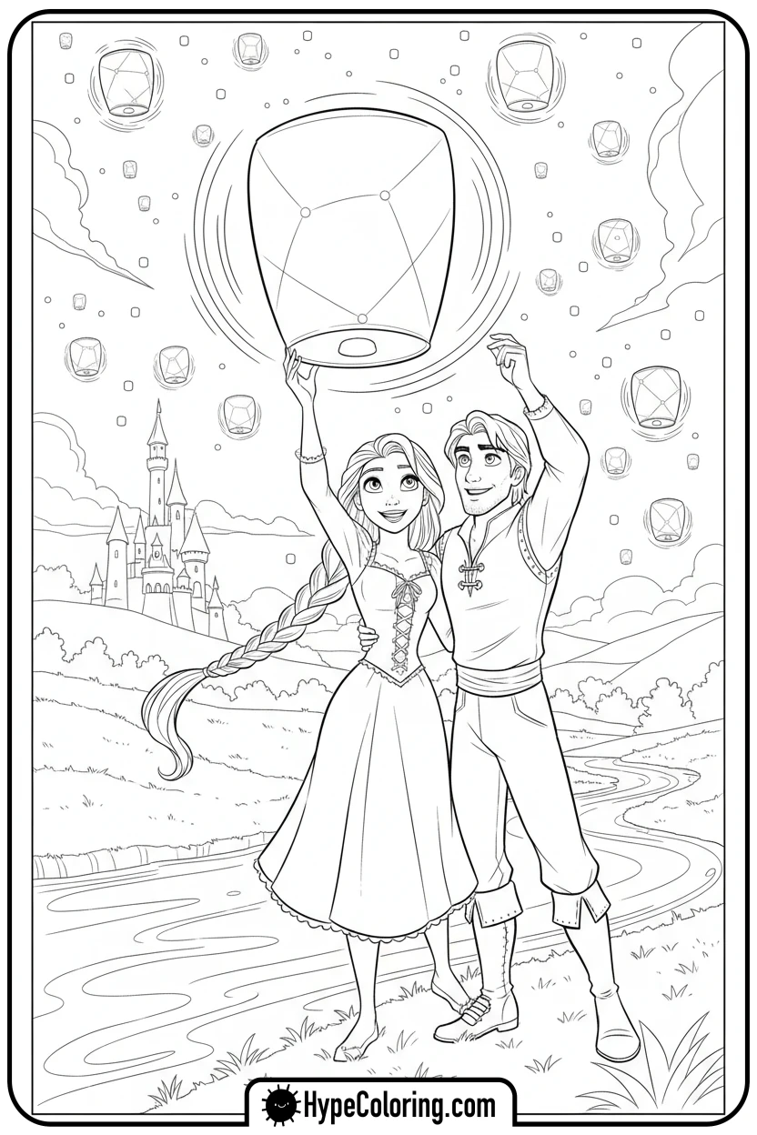 rapunzel-releasing-lantern - rapunzel coloring pages