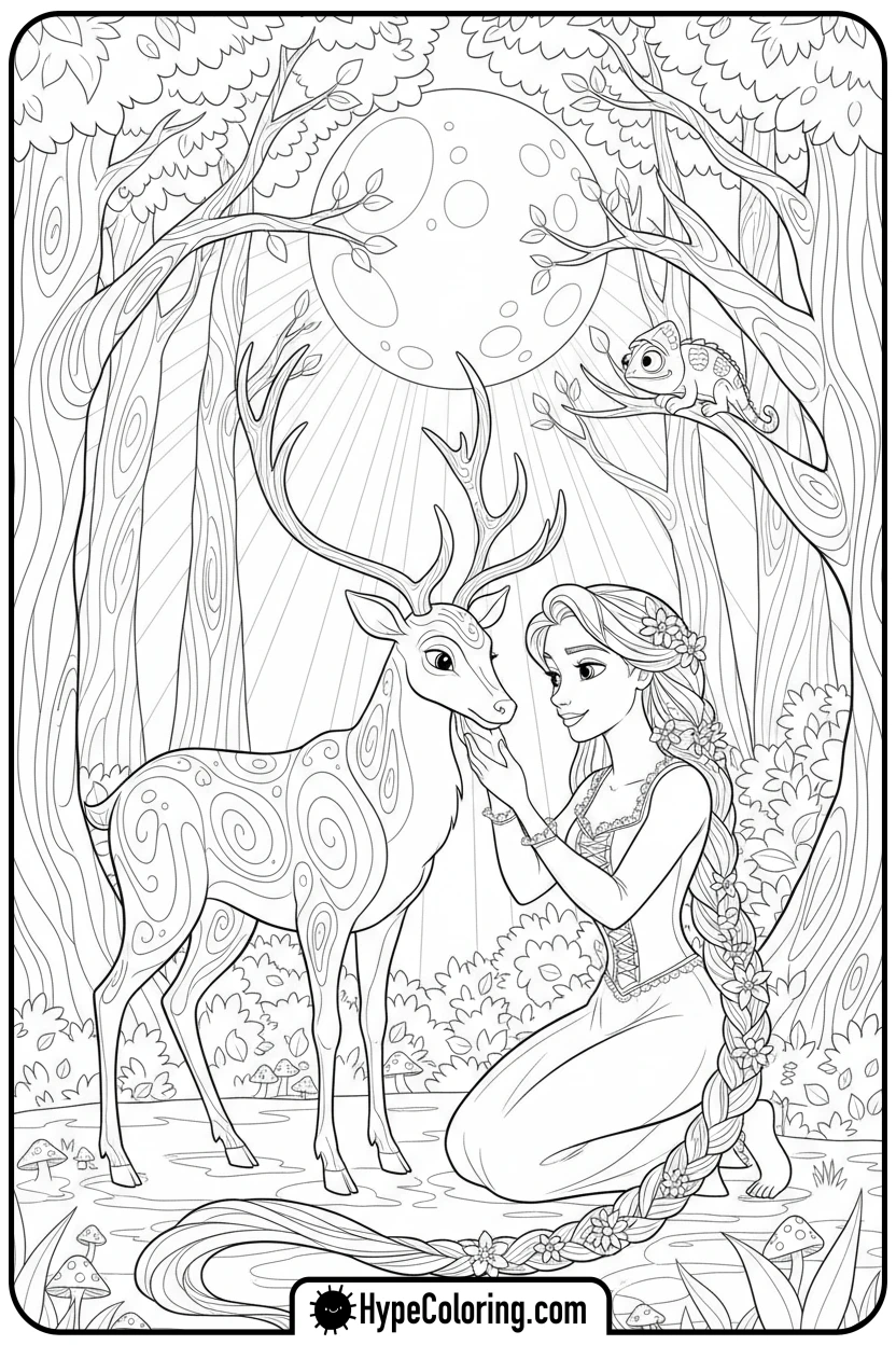 rapunzel-with-a-deer - rapunzel coloring pages