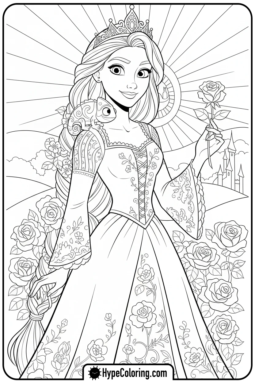 rapunzel-in-crown-with-pascal - rapunzel coloring pages