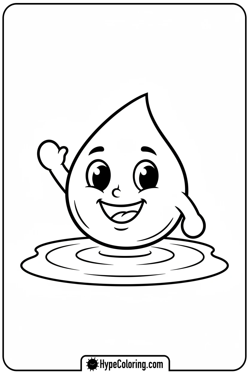 smiling-water-droplet-waving - water coloring pages