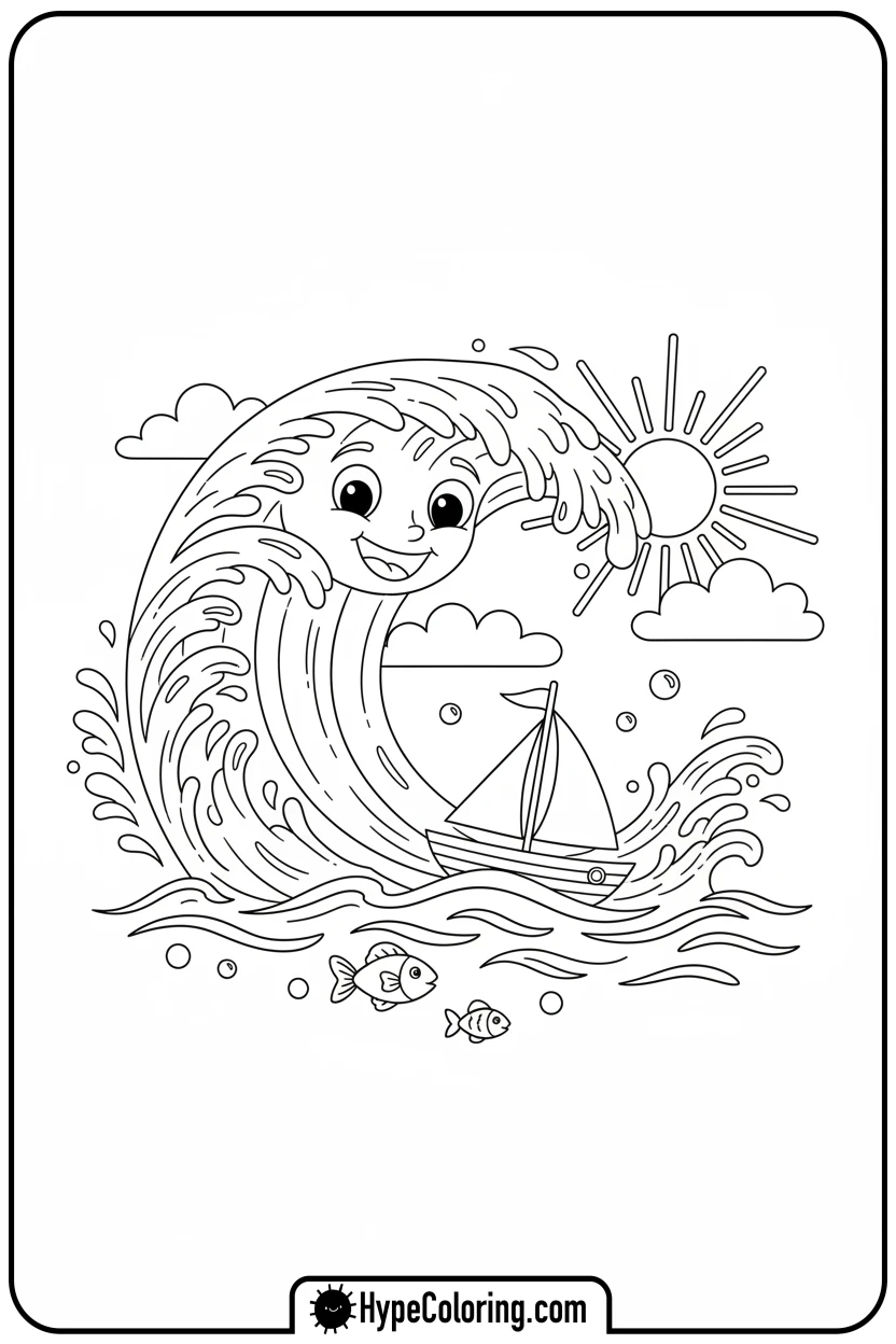 playful-wave-jumping-over-boat - water coloring pages