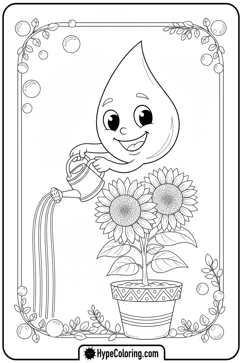 water-droplet-watering-flower - water coloring pages