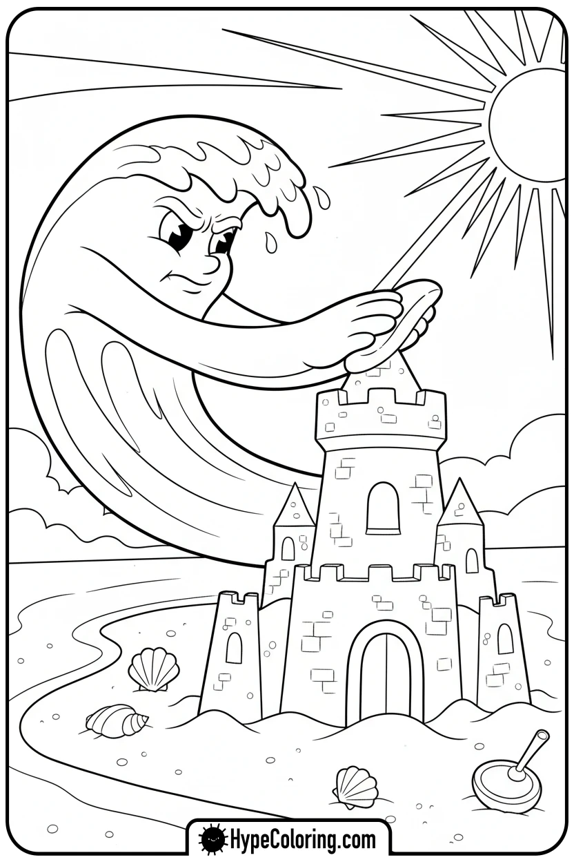 water-wave-building-sandcastle - water coloring pages