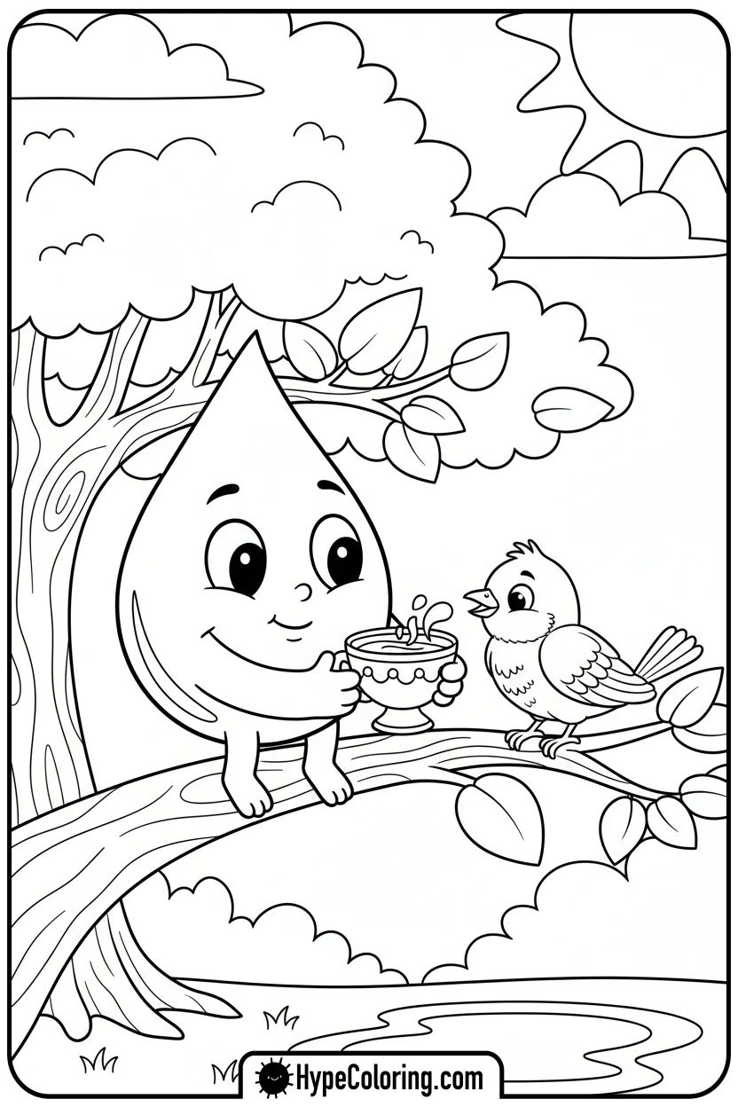 water-droplet-giving-water-to-bird - water coloring pages