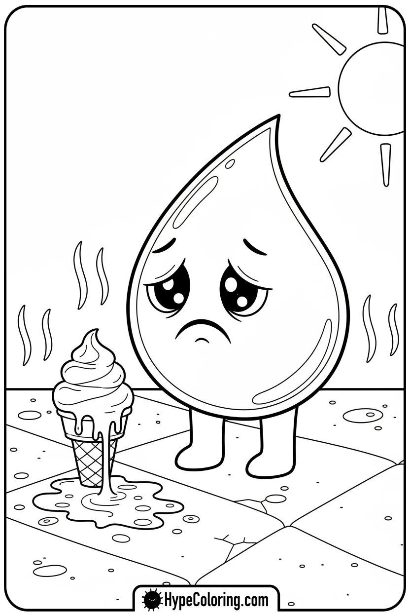 water-droplet-watching-melting-ice-cream - water coloring pages
