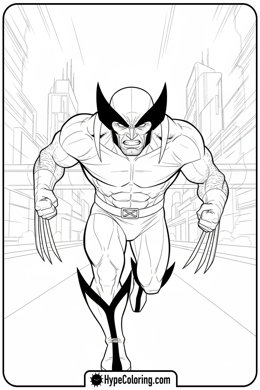 wolverine-running-in-city - wolverine coloring page