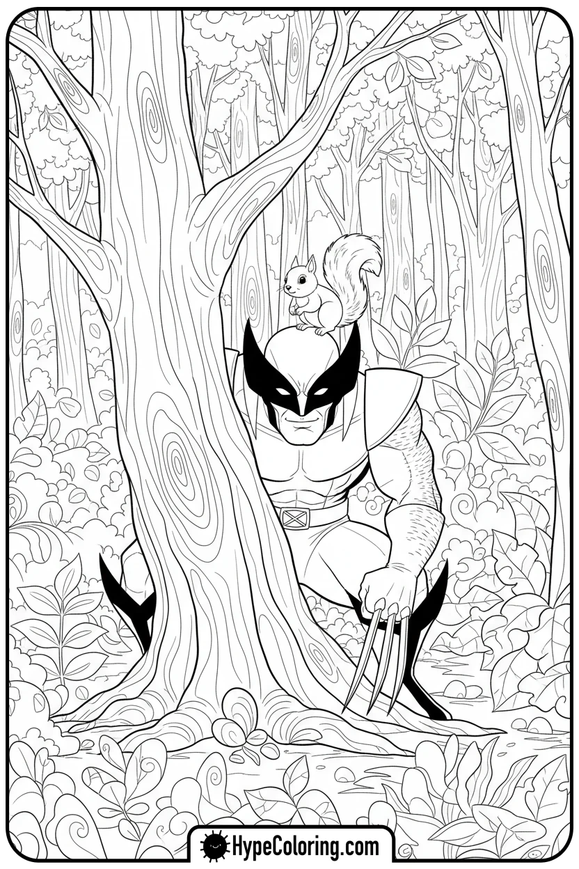wolverine-with-squirrel-in-forest - wolverine coloring page