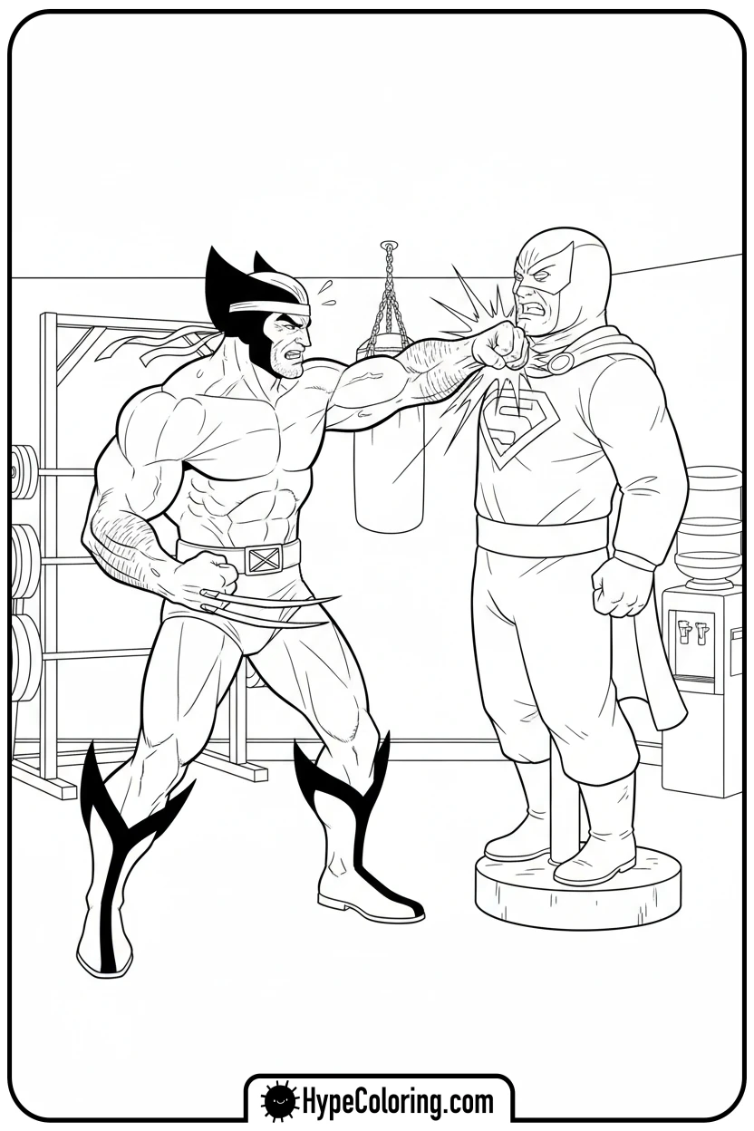 wolverine-punching-training-dummy - wolverine coloring page