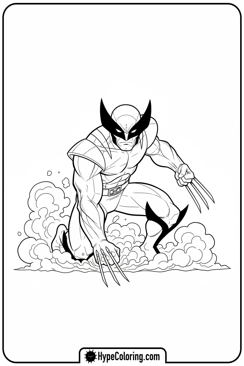 wolverine-doing-superhero-landing - wolverine coloring page