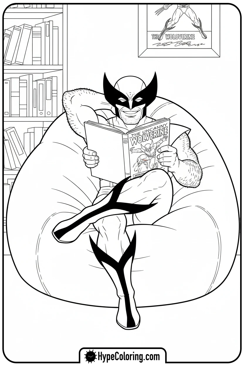 wolverine-reading-comic-book - wolverine coloring page
