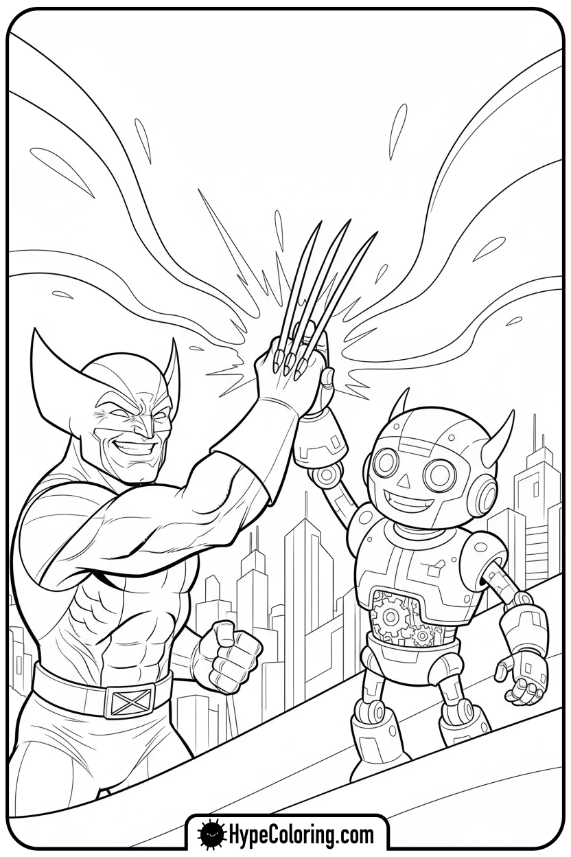 wolverine-high-fiving-robot - wolverine coloring page