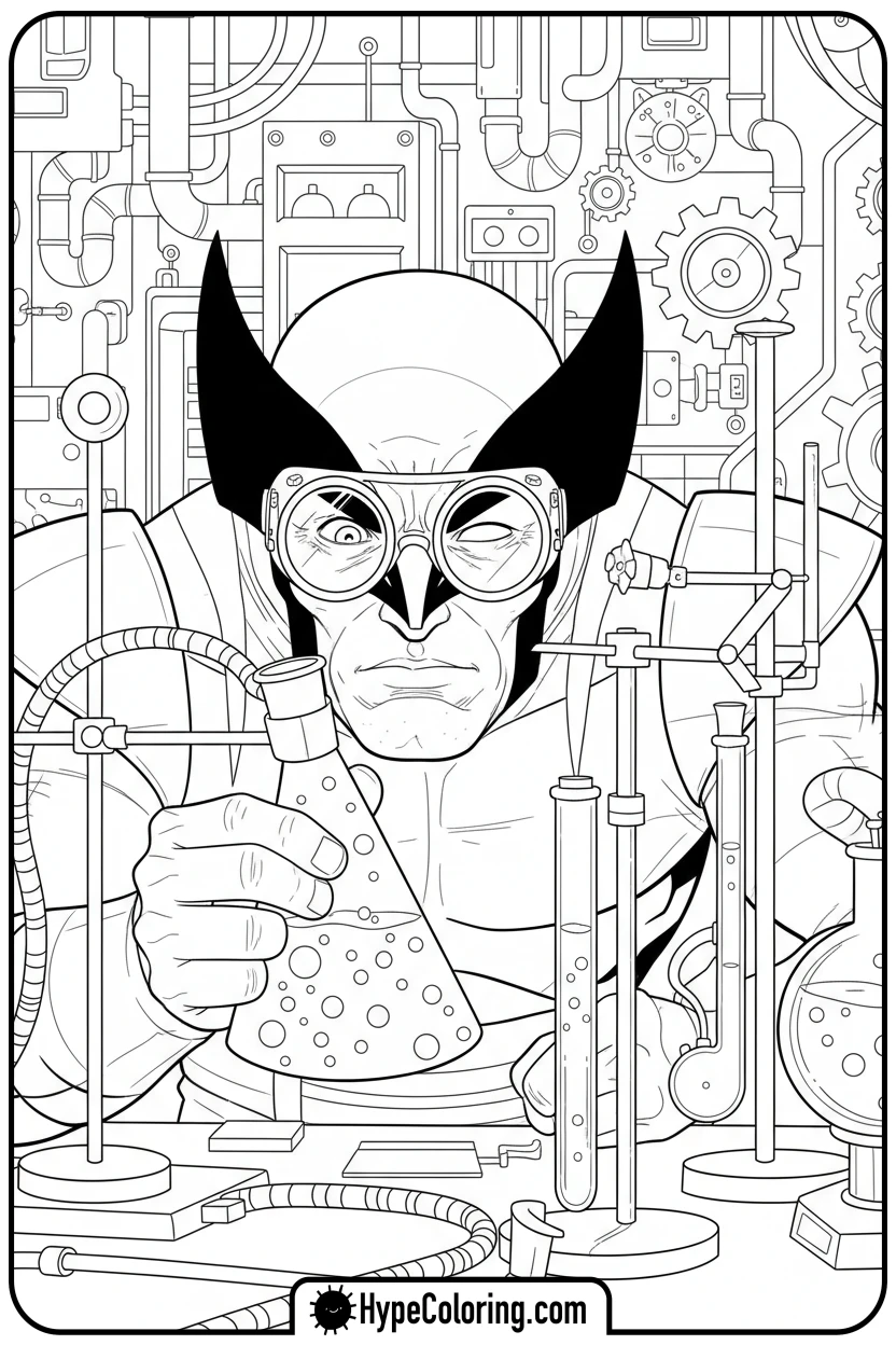 wolverine-in-lab-with-goggles - wolverine coloring page