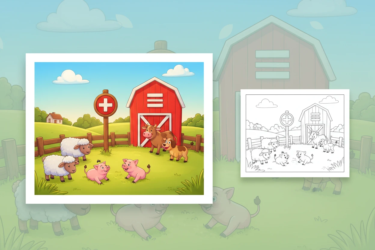 a-sunny-farm-scene-with - addition coloring pages