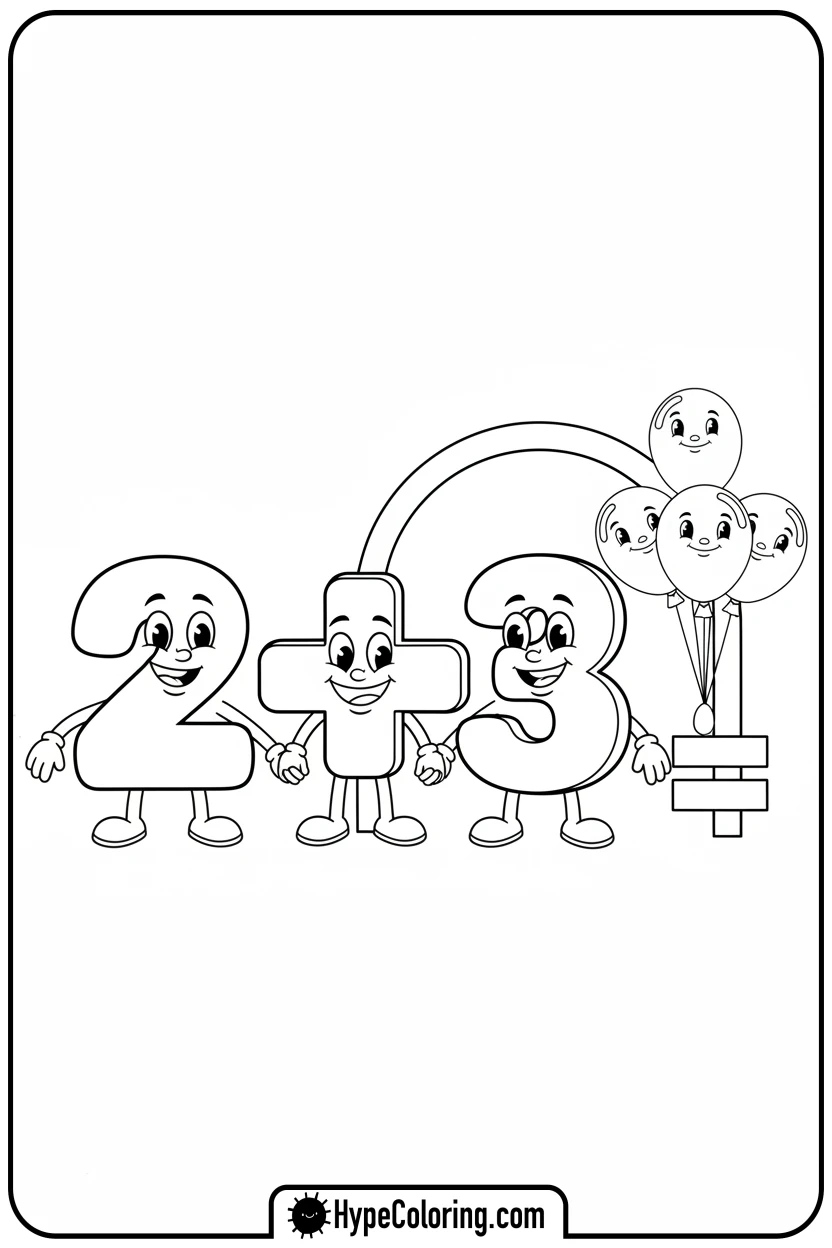 smiling-numbers-adding-balloons - addition coloring pages