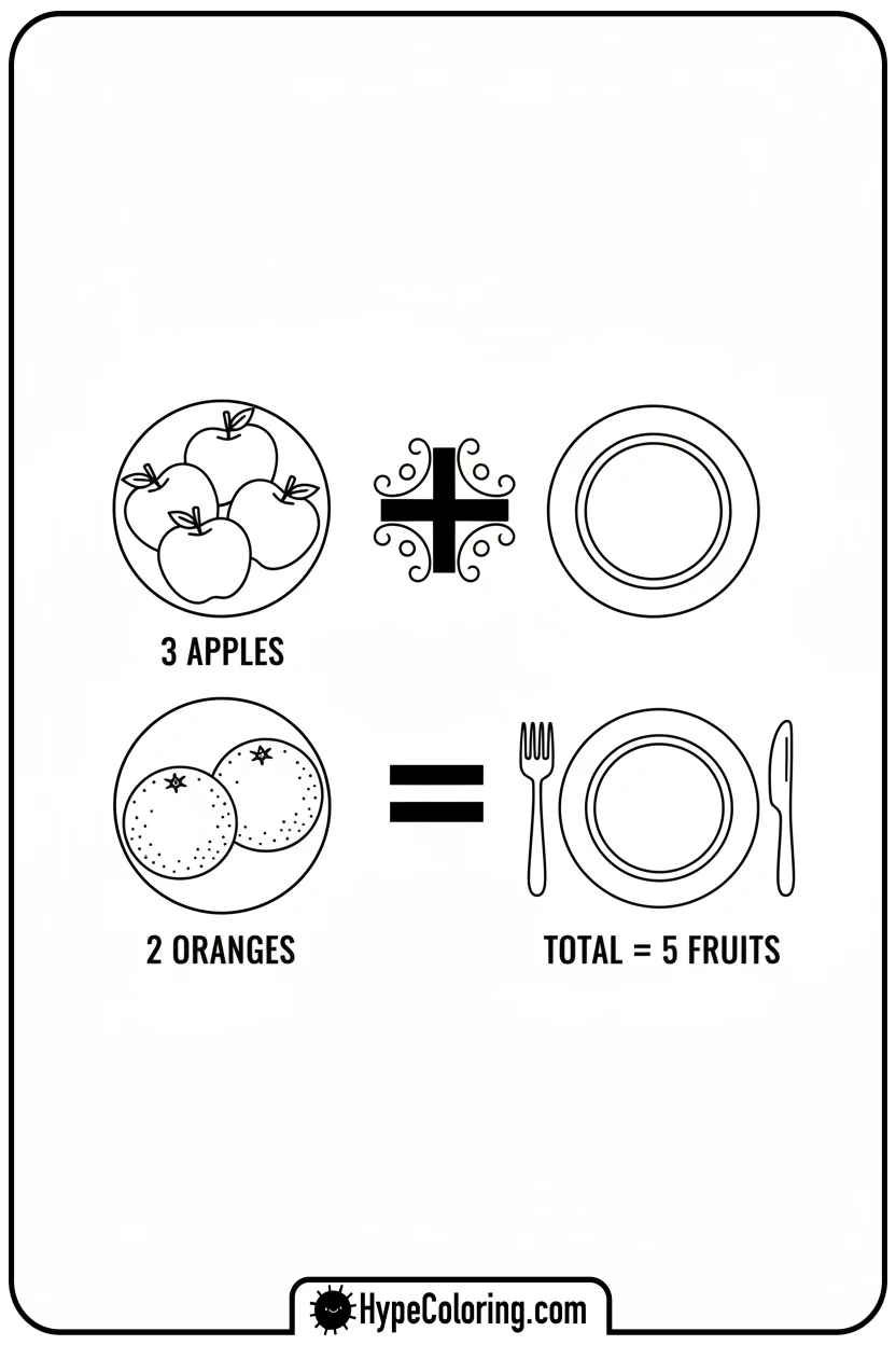 apples-and-oranges-on-a-picnic-blanket - addition coloring pages